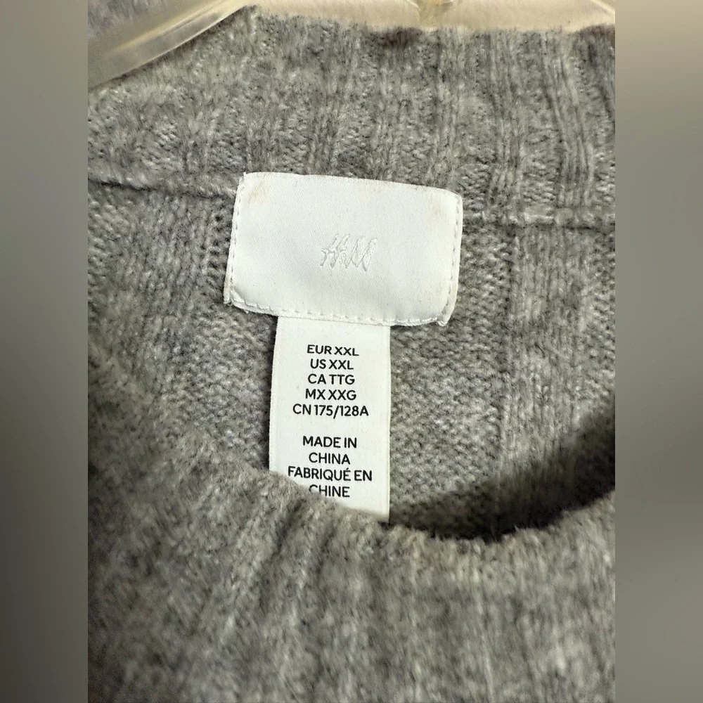 H&M Women’s Wool Blend Ribbed Mock Neck Sweater Gray Size XXL Oversized Cozy - Picture 4 of 6